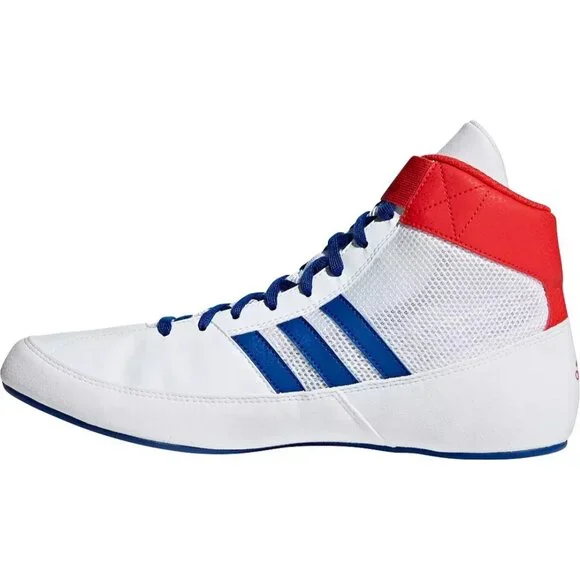 NWOB Adidas Men’s HVC 2 Wrestling Shoes White w/ Blue Stripes Size 10 - Picture 2 of 10